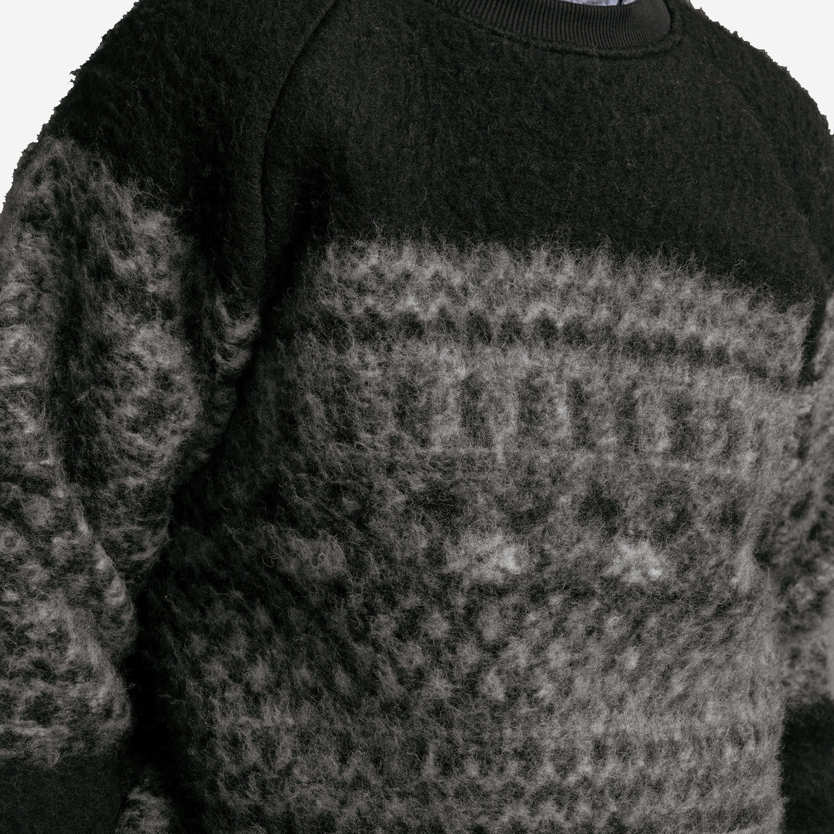 Junction Fairisle Band Wool Fleece Crew - Black