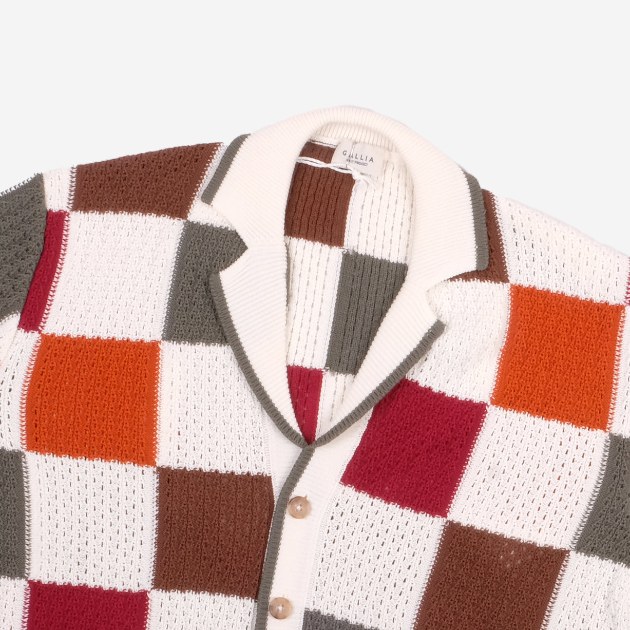 Jacob Patchwork Knit Vacation Shirt - White/Olive/Burgundy