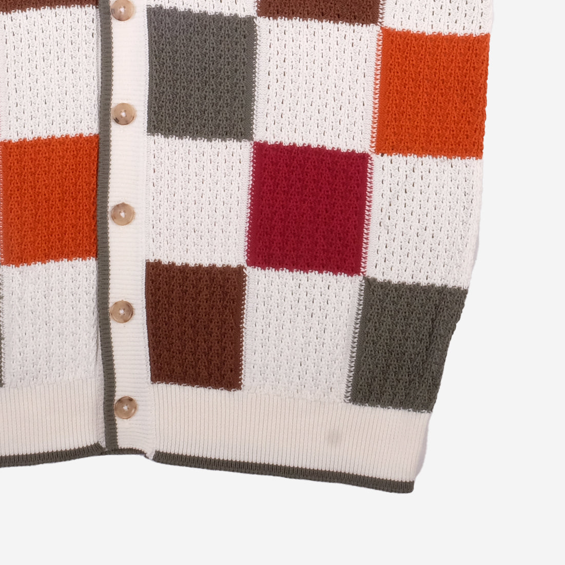 Jacob Patchwork Knit Vacation Shirt - White/Olive/Burgundy