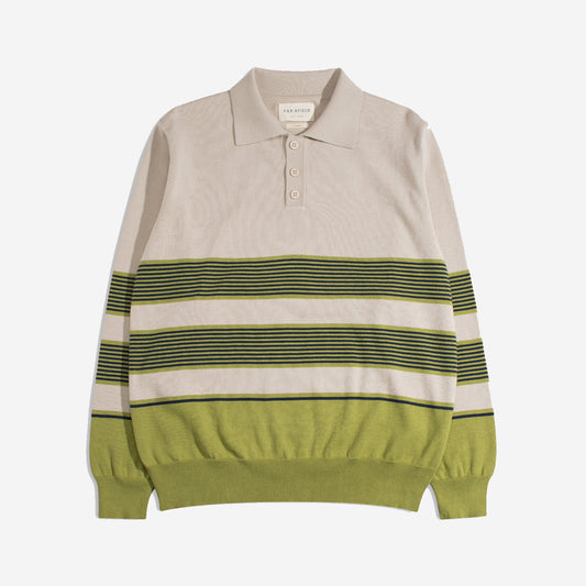 Kier Linval Stripe Knitted Polo - Sand/Green