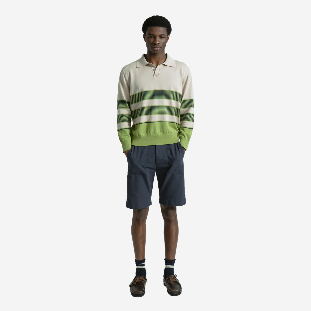 Kier Linval Stripe Knitted Polo - Sand/Green