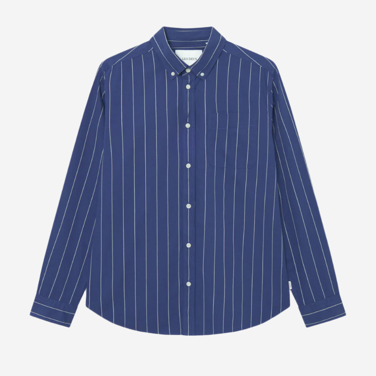 Kent Stripe Peached Poplin Shirt - Blueprint/White