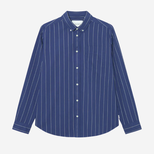 Kent Stripe Peached Poplin Shirt - Blueprint/White