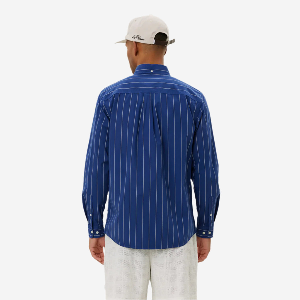 Kent Stripe Peached Poplin Shirt - Blueprint/White