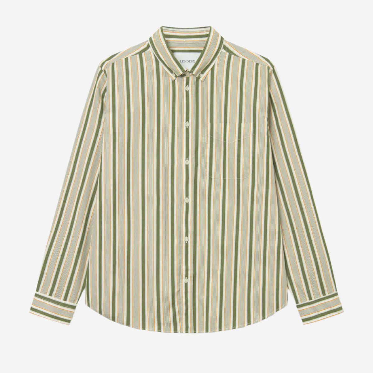 Kent Stripe Peached Poplin Shirt - Green/Curry