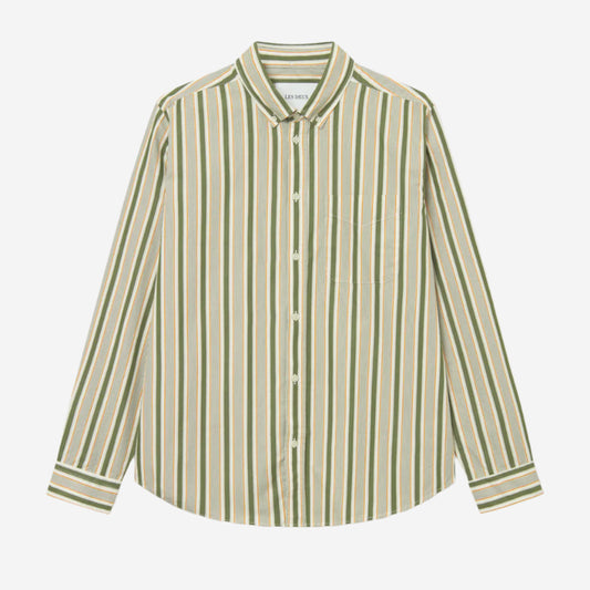 Kent Stripe Peached Poplin Shirt - Green/Curry