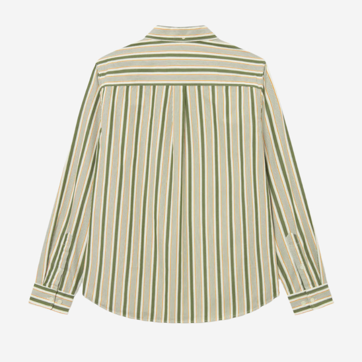 Kent Stripe Peached Poplin Shirt - Green/Curry