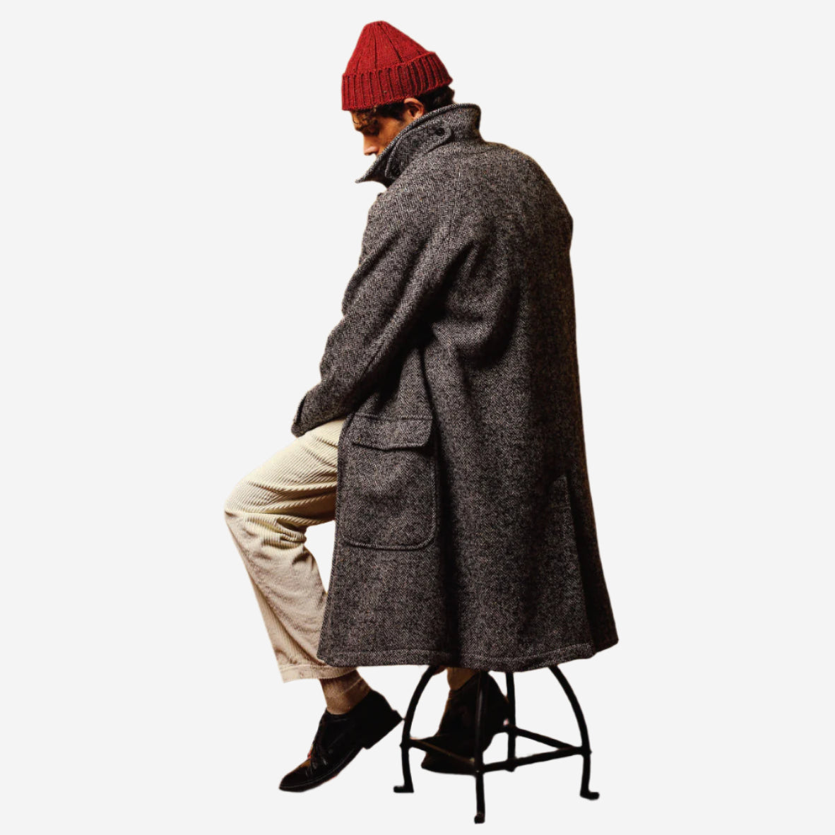 Kent Wool Long Sport Coat - Charcoal Herringbone
