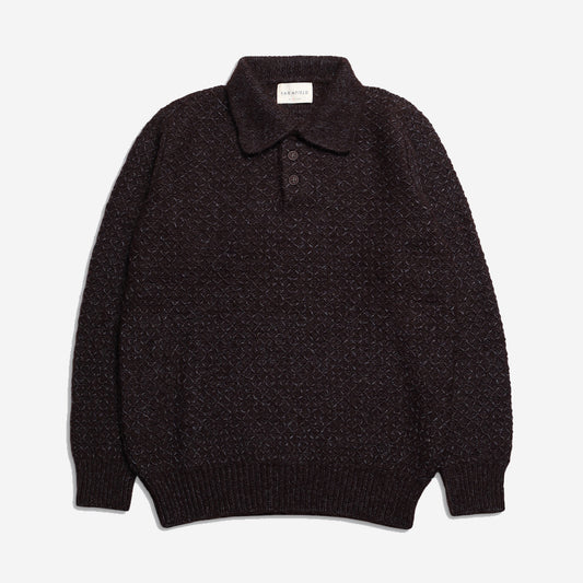 Kier Diamond Cable L/S Knitted Polo - Slate Brown/Silver Blue