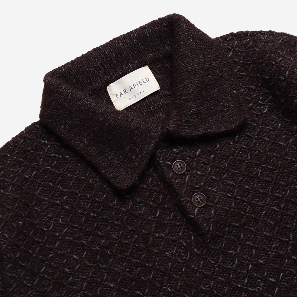 Kier Diamond Cable L/S Knitted Polo - Slate Brown/Silver Blue