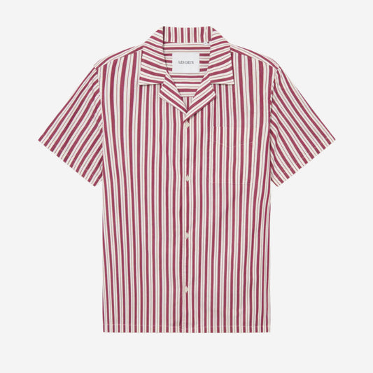 Klark Stripe Poplin Vacation Shirt - Beet Red/White
