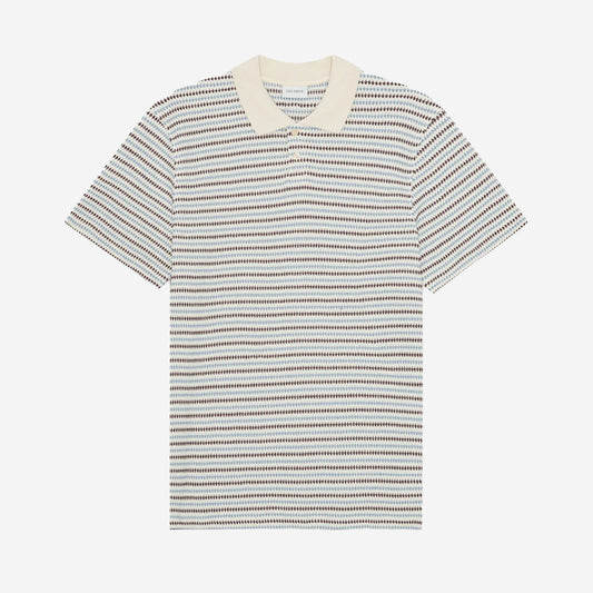 Knitted Stripe Polo - Eggnog White