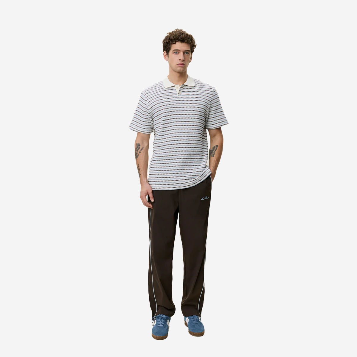 Knitted Stripe Polo - Eggnog White