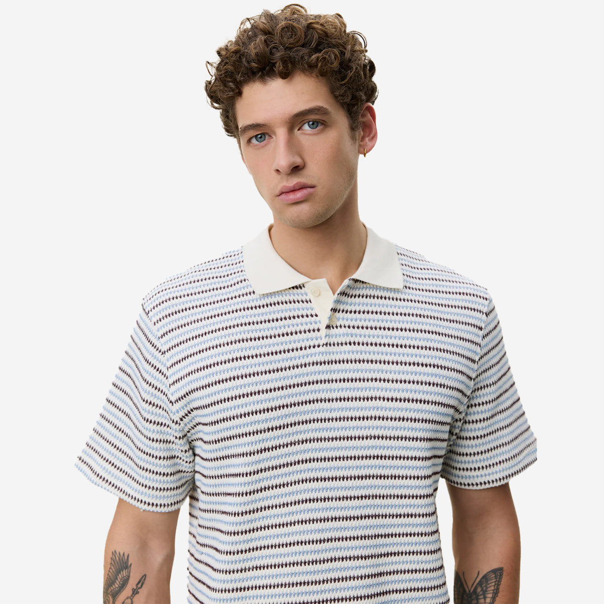 Knitted Stripe Polo - Eggnog White