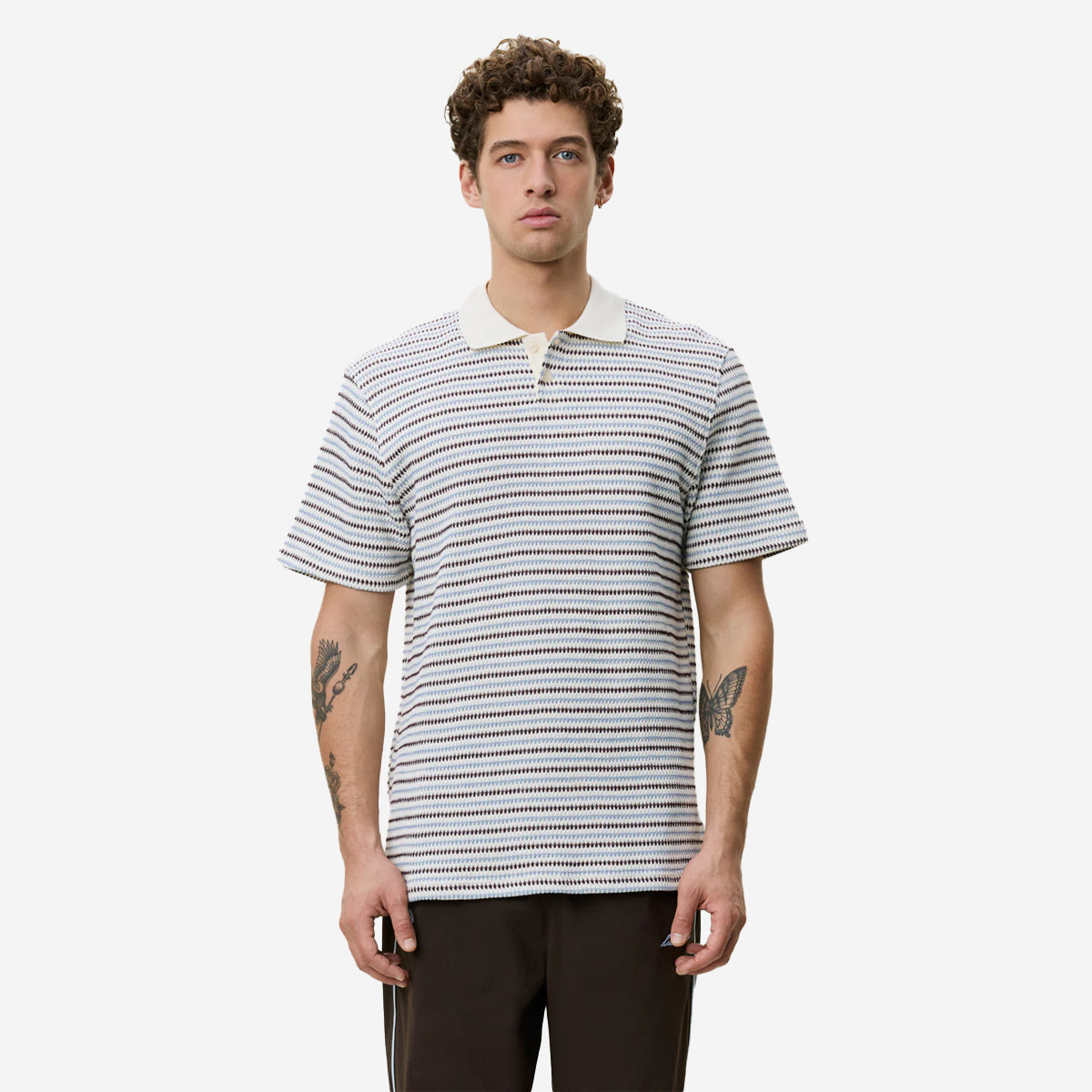 Knitted Stripe Polo - Eggnog White
