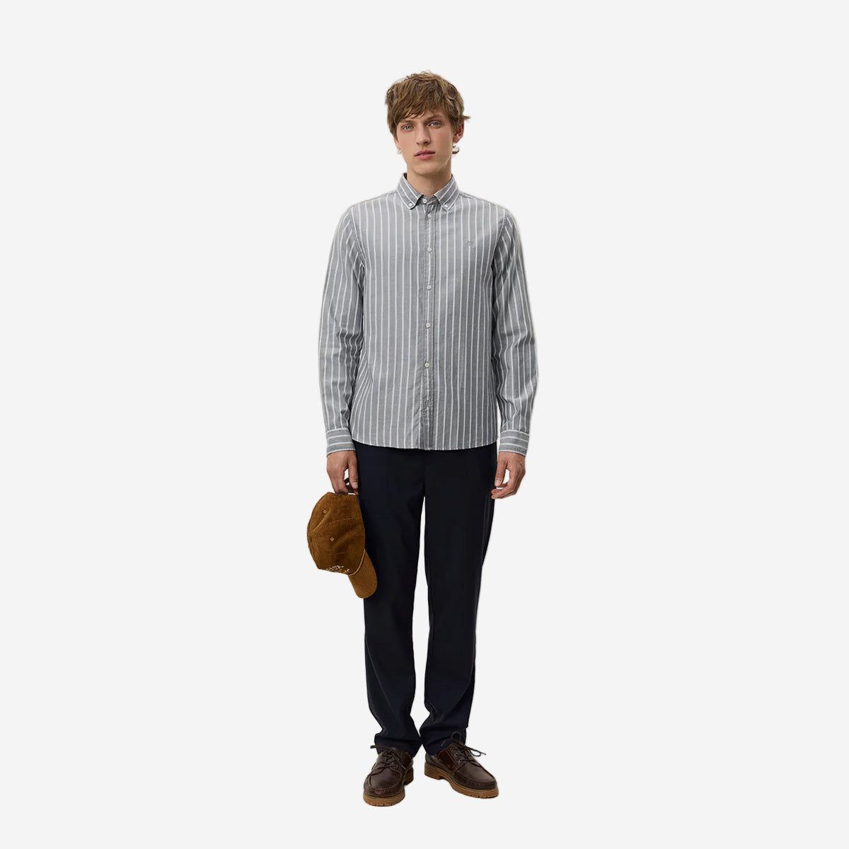 Konrad Herringbone Poplin Shirt - Asphalt Grey