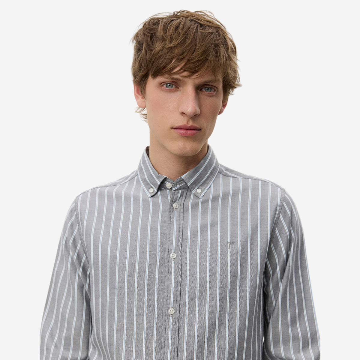 Konrad Herringbone Poplin Shirt - Asphalt Grey