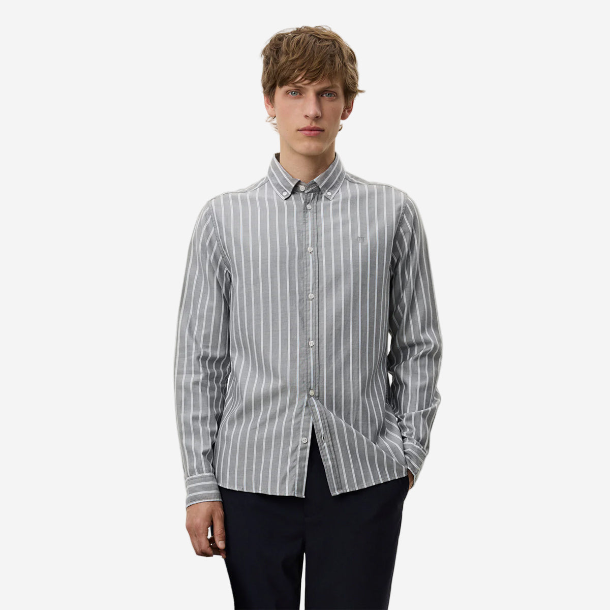 Konrad Herringbone Poplin Shirt - Asphalt Grey