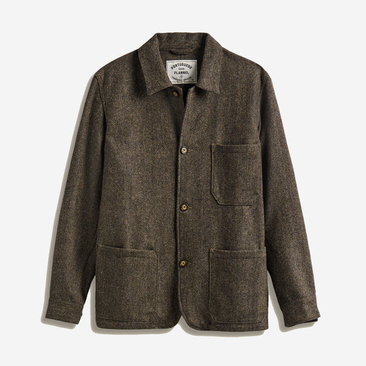 Labura Herringbone Wool Work Jacket - Brown