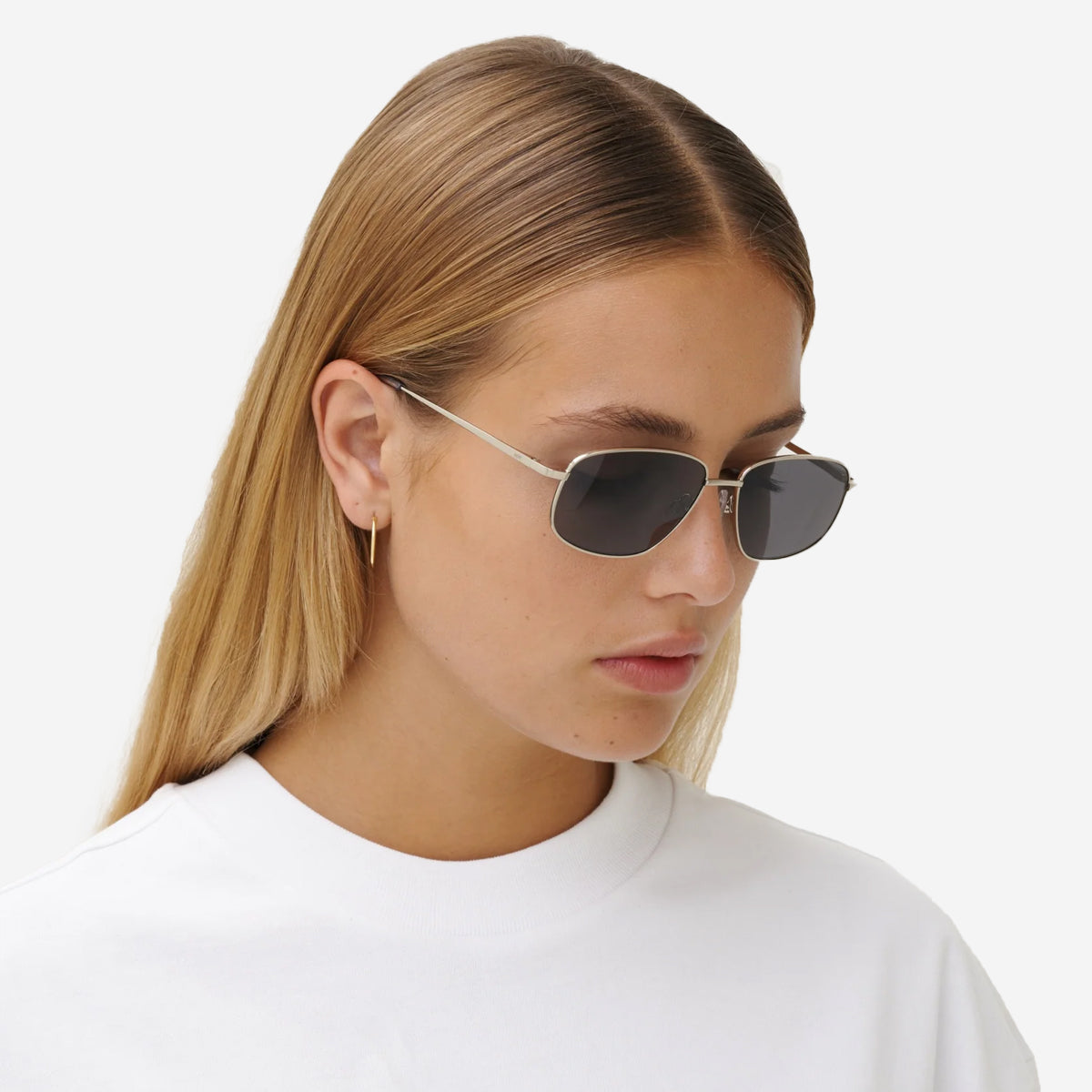 LAURENCE Rectangle Metal Sunglasses - Silver/Grey