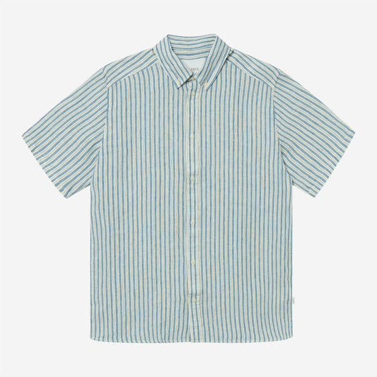Kris Linen S/S Shirt - Washed Denim Ivory