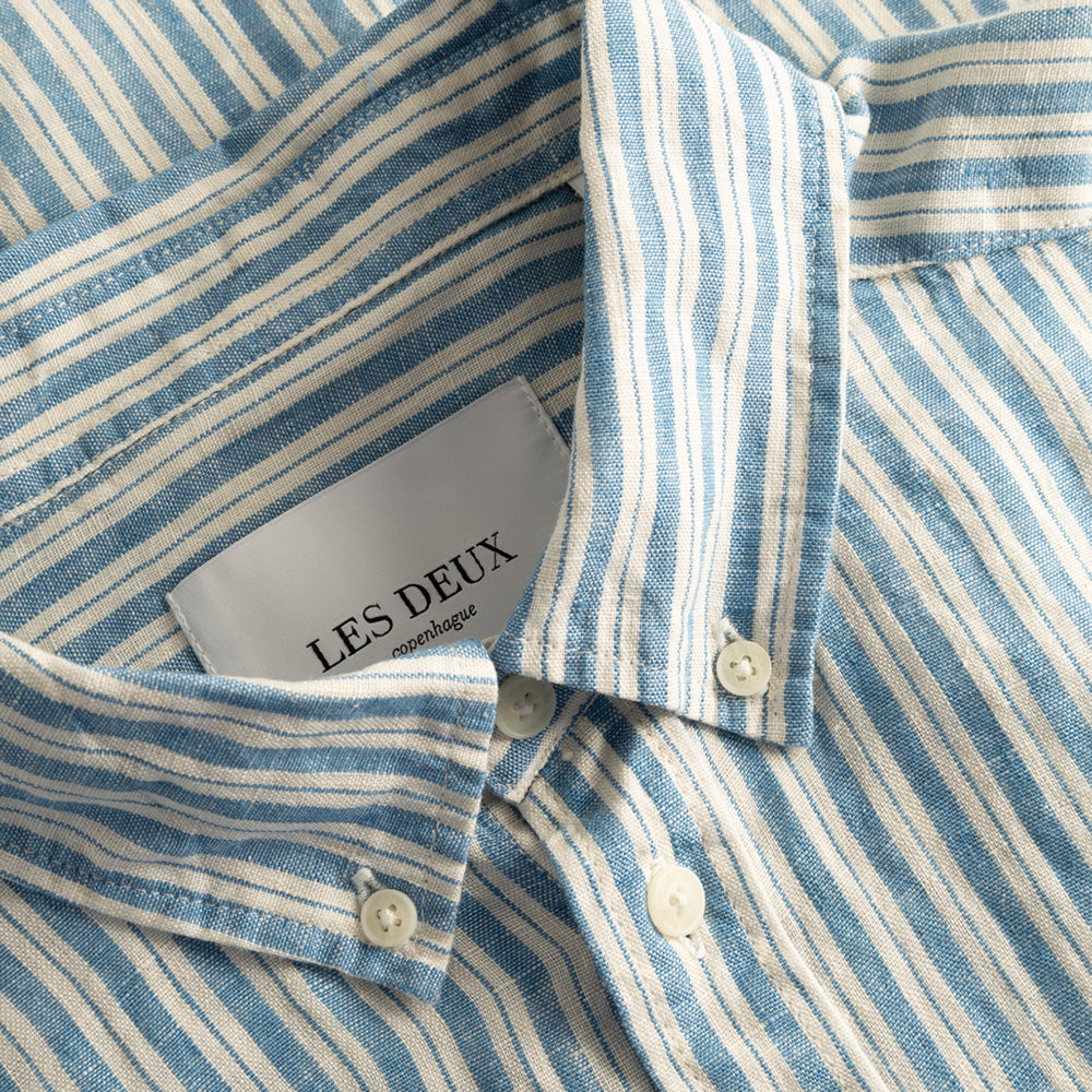 Kris Linen S/S Shirt - Washed Denim Ivory