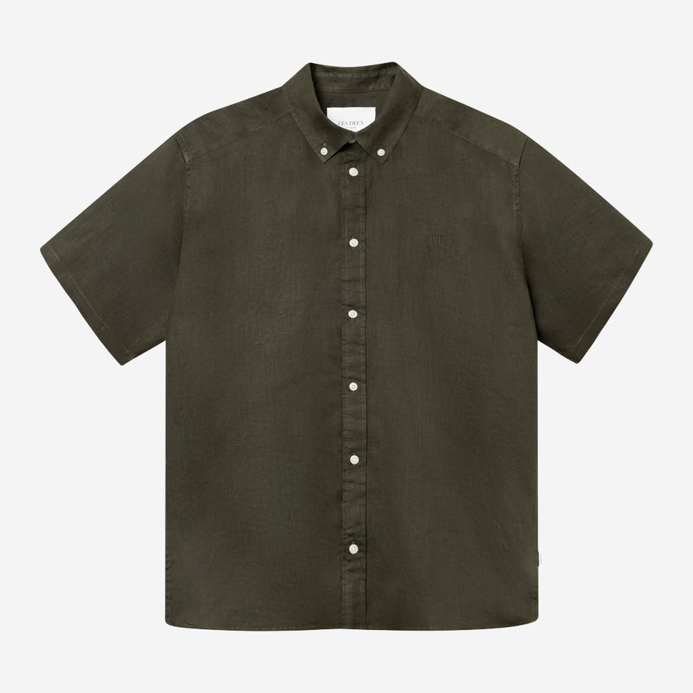 Kris Linen S/S Shirt - Olive Night