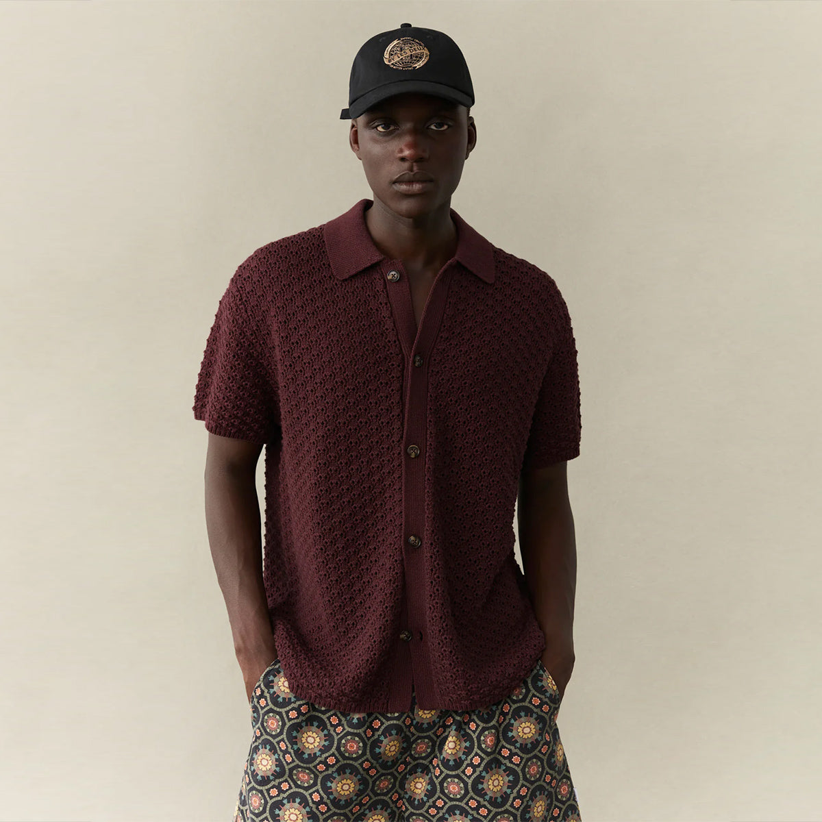 Gideon Knitted S/S Polo Shirt - Dark Burgundy