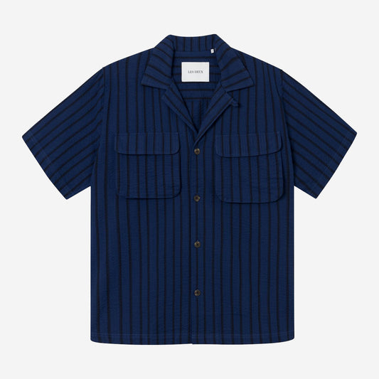 Osmund Seersucker S/S Shirt - Blueprint/Dark Navy