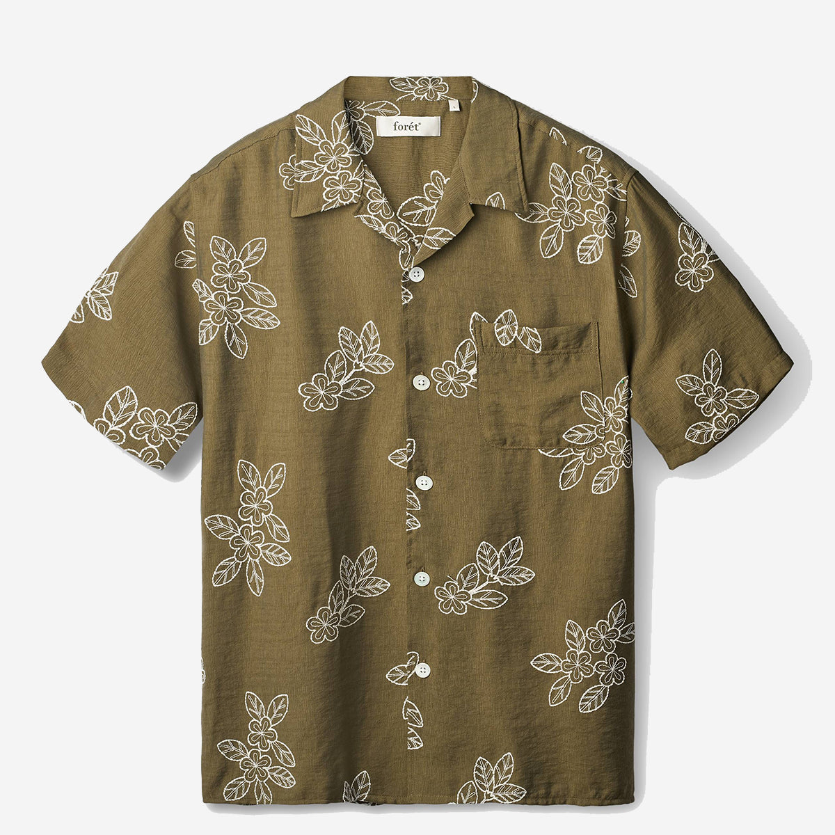 Leo Floral Embroidered Vacation Shirt - Army Green
