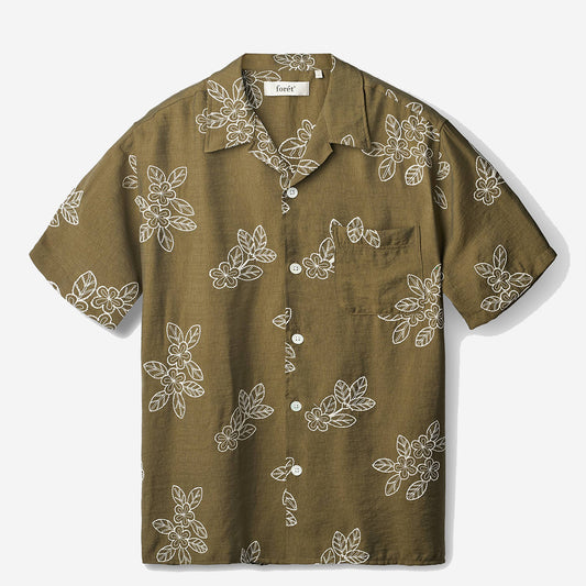 Leo Floral Embroidered Vacation Shirt - Army Green