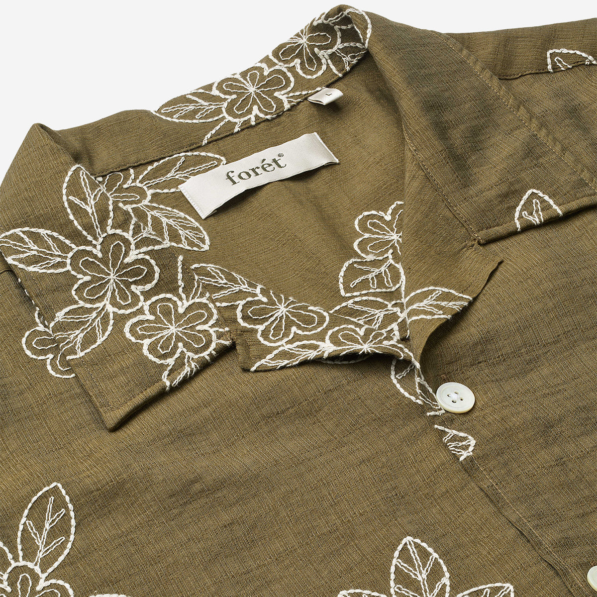 Leo Floral Embroidered Vacation Shirt - Army Green