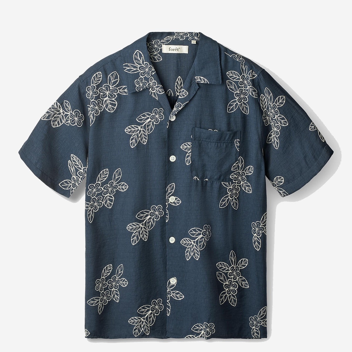 Leo Floral Embroidered Vacation Shirt - Navy