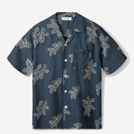 Leo Floral Embroidered Vacation Shirt - Navy