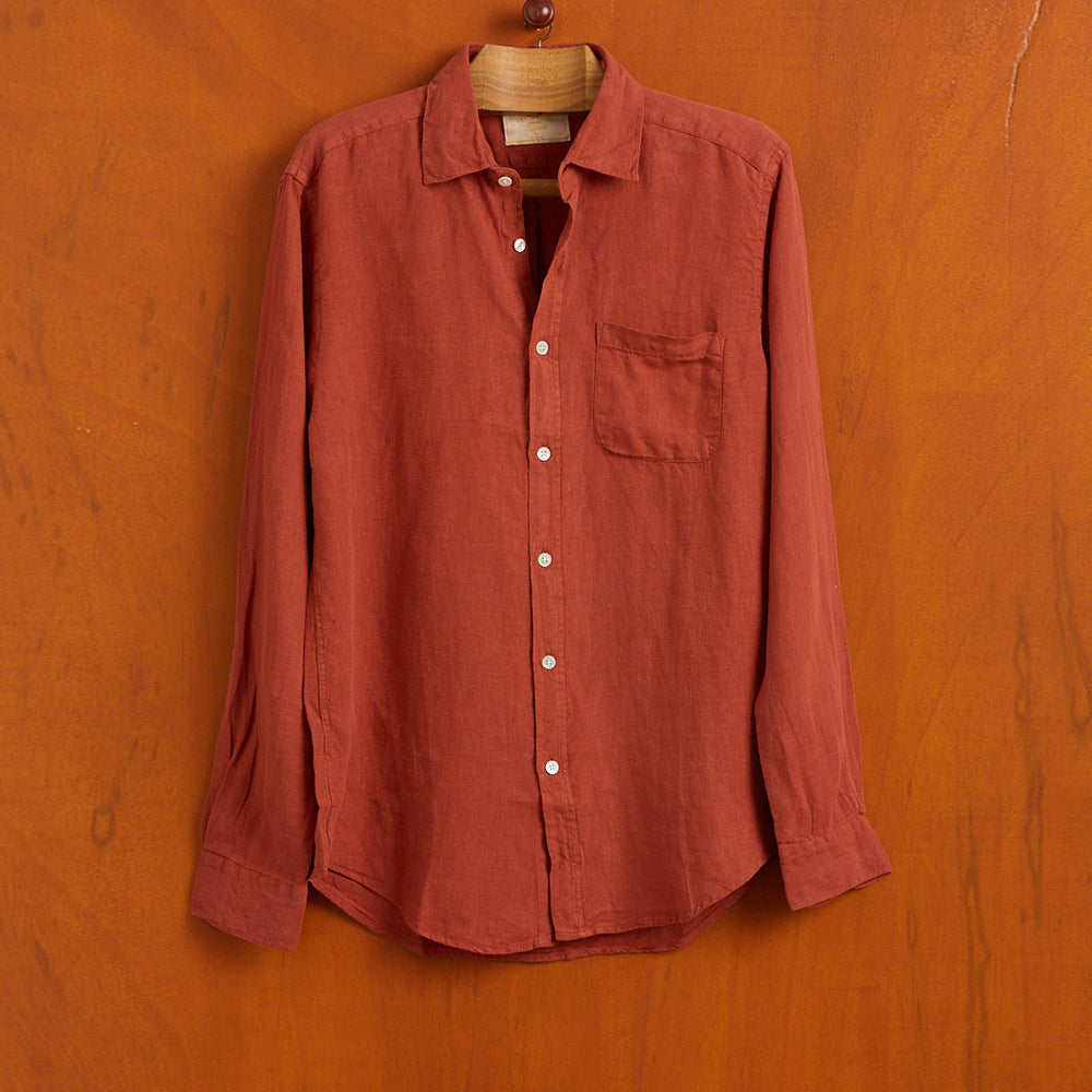 Linen Long-Sleeve Shirt - Terracotta