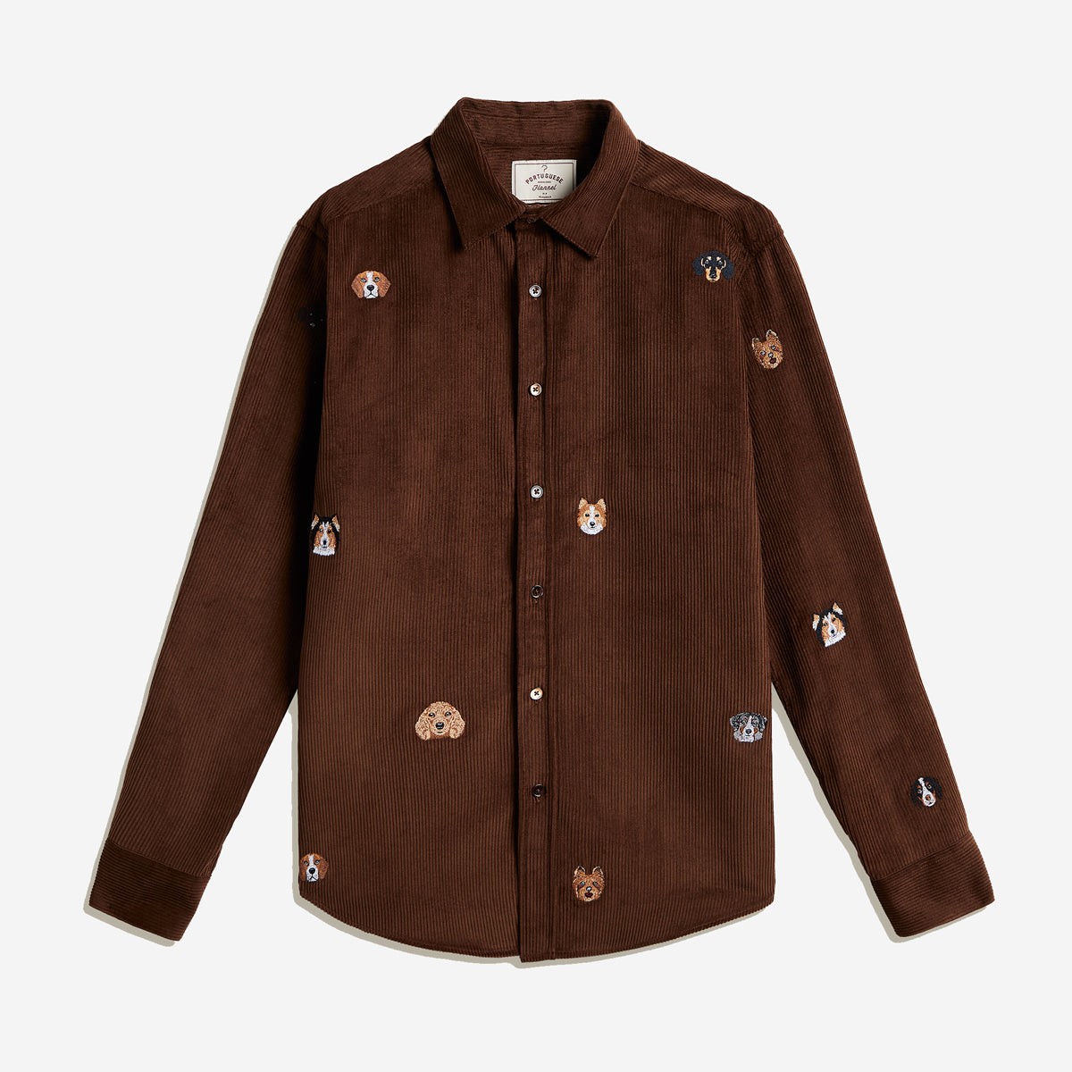 Lobo Embroidered Dogs Corduroy Shirt - Brown
