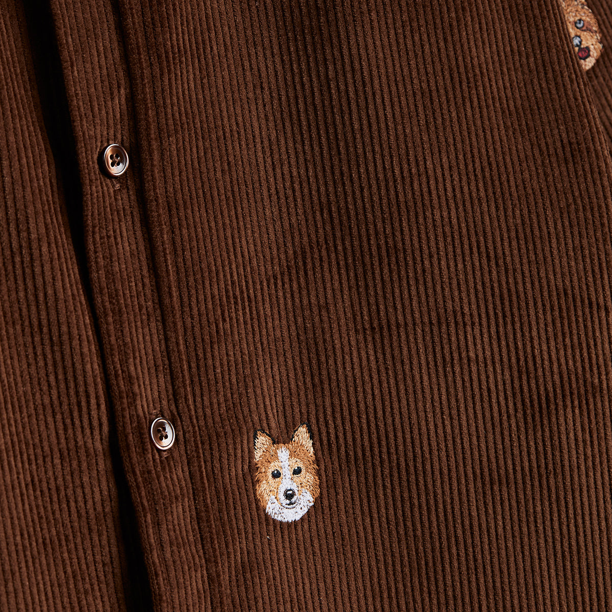 Lobo Embroidered Dogs Corduroy Shirt - Brown