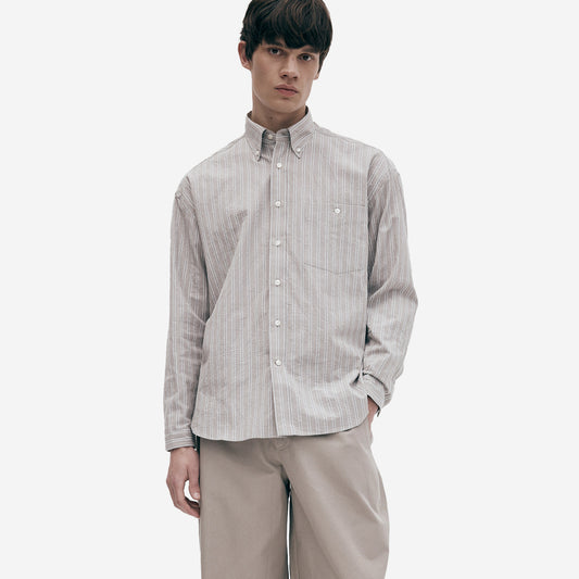 Baggy Organic Cotton Shirt - Brown/White Stripe