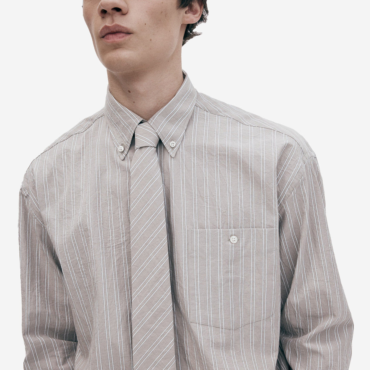 Baggy Organic Cotton Shirt - Brown/White Stripe