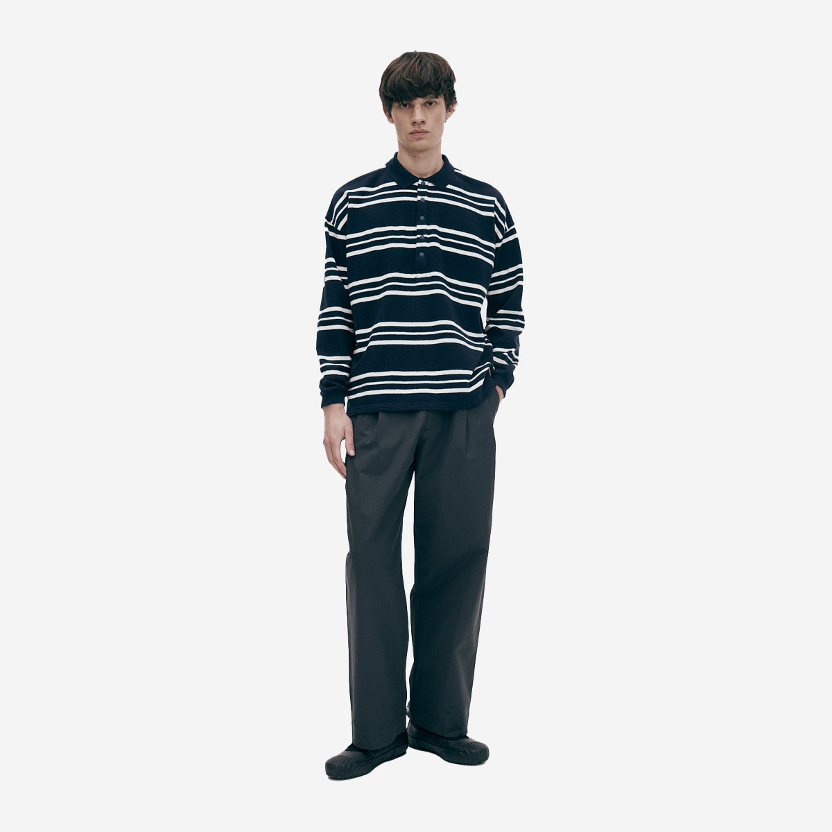 Oversized L/S Terry Polo - Navy/Raw Stripe a