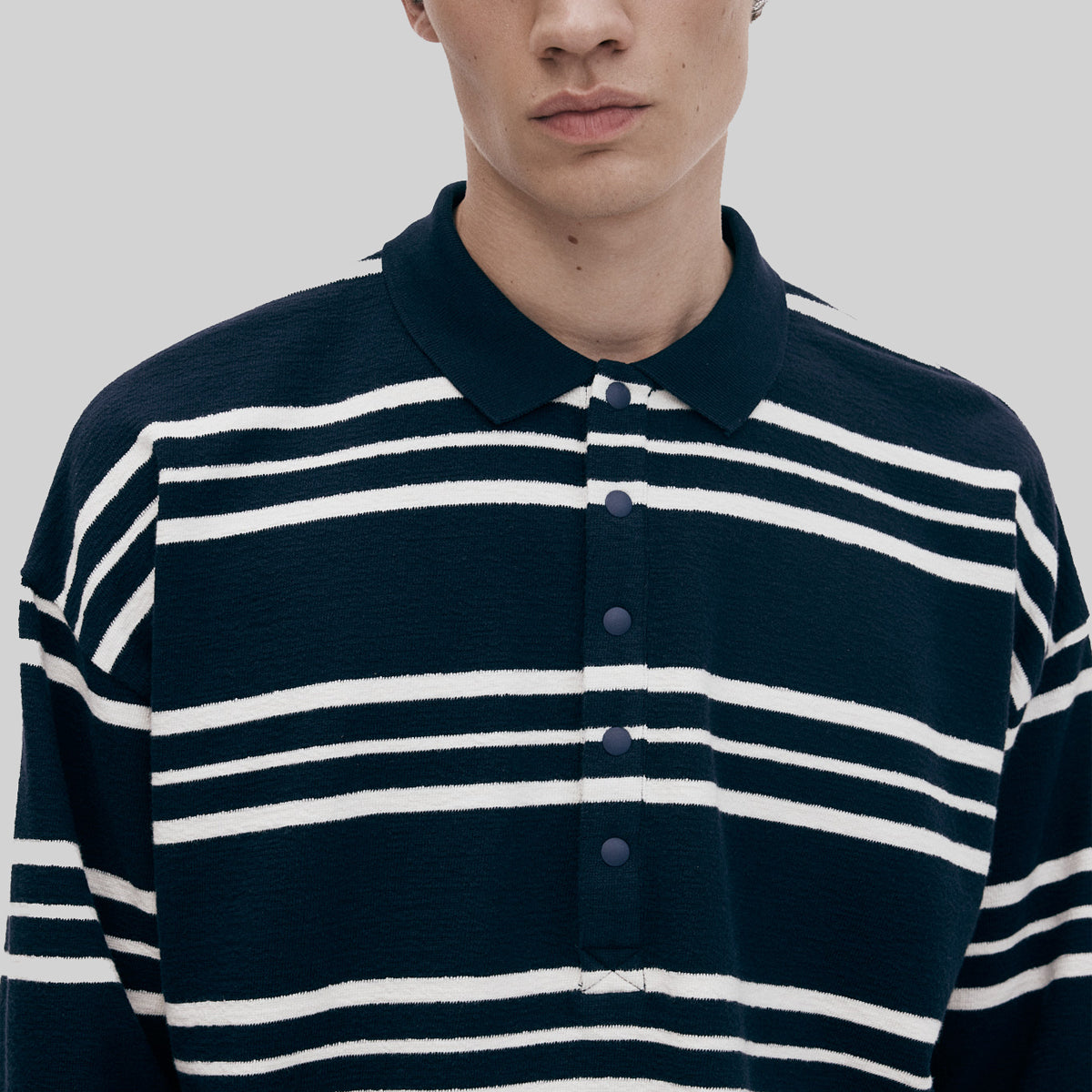 Oversized L/S Terry Polo - Navy/Raw Stripe a