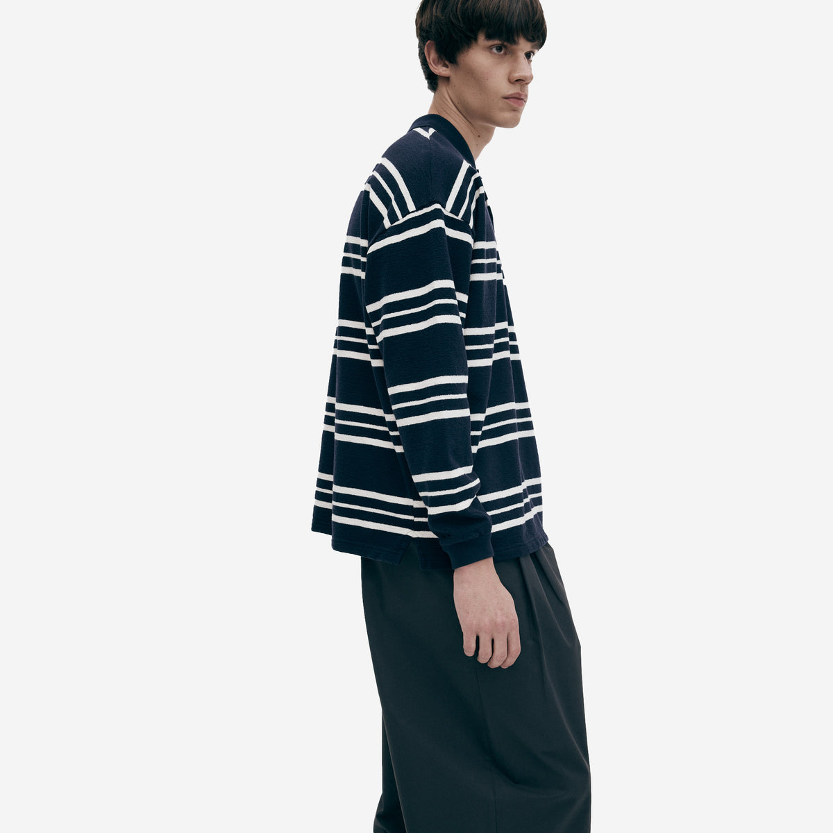 Oversized L/S Terry Polo - Navy/Raw Stripe a