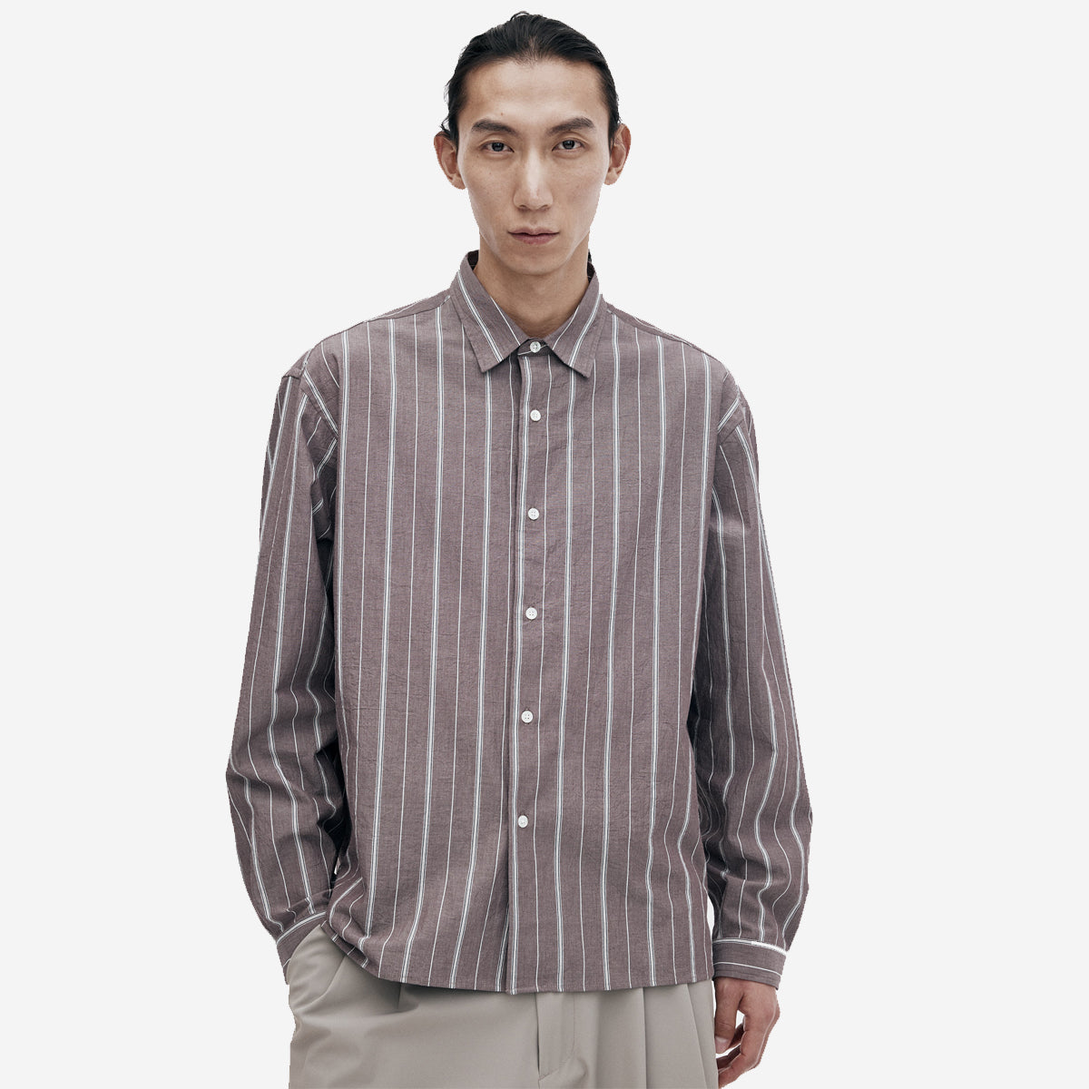 Relaxed Organic Cotton Stripe Shirt - Aubergine/Raw