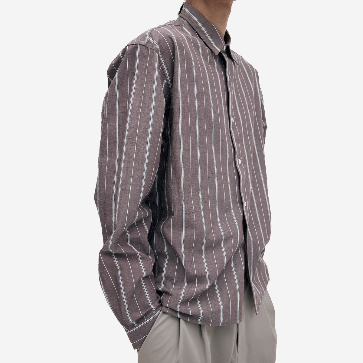 Relaxed Organic Cotton Stripe Shirt - Aubergine/Raw