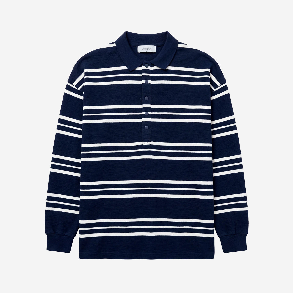 Oversized L/S Terry Polo - Navy/Raw Stripe a