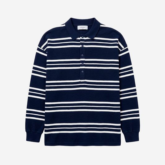 Oversized L/S Terry Polo - Navy/Raw Stripe a