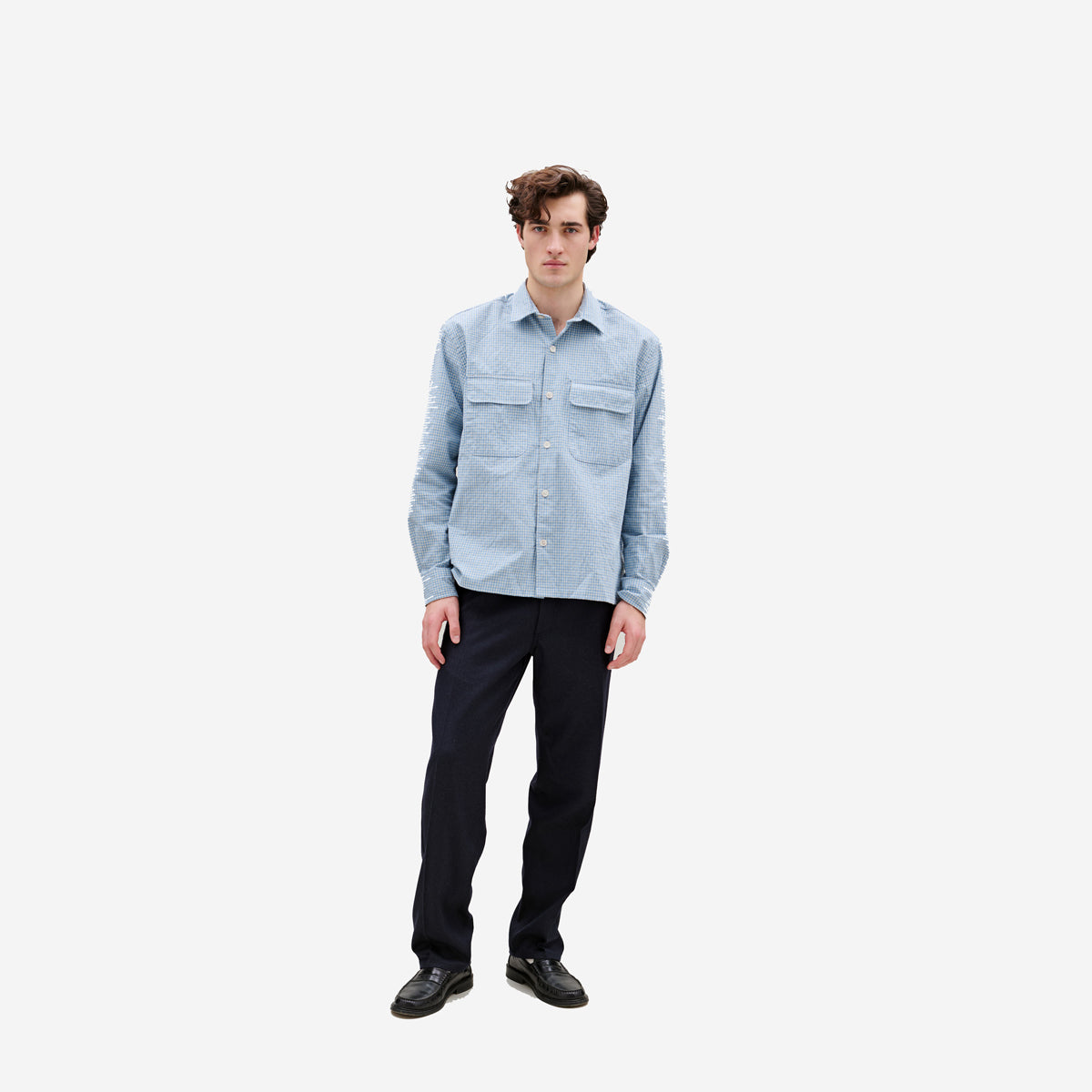 Lunar Textured Relaxed Fit Overshirt - Light Blue Check