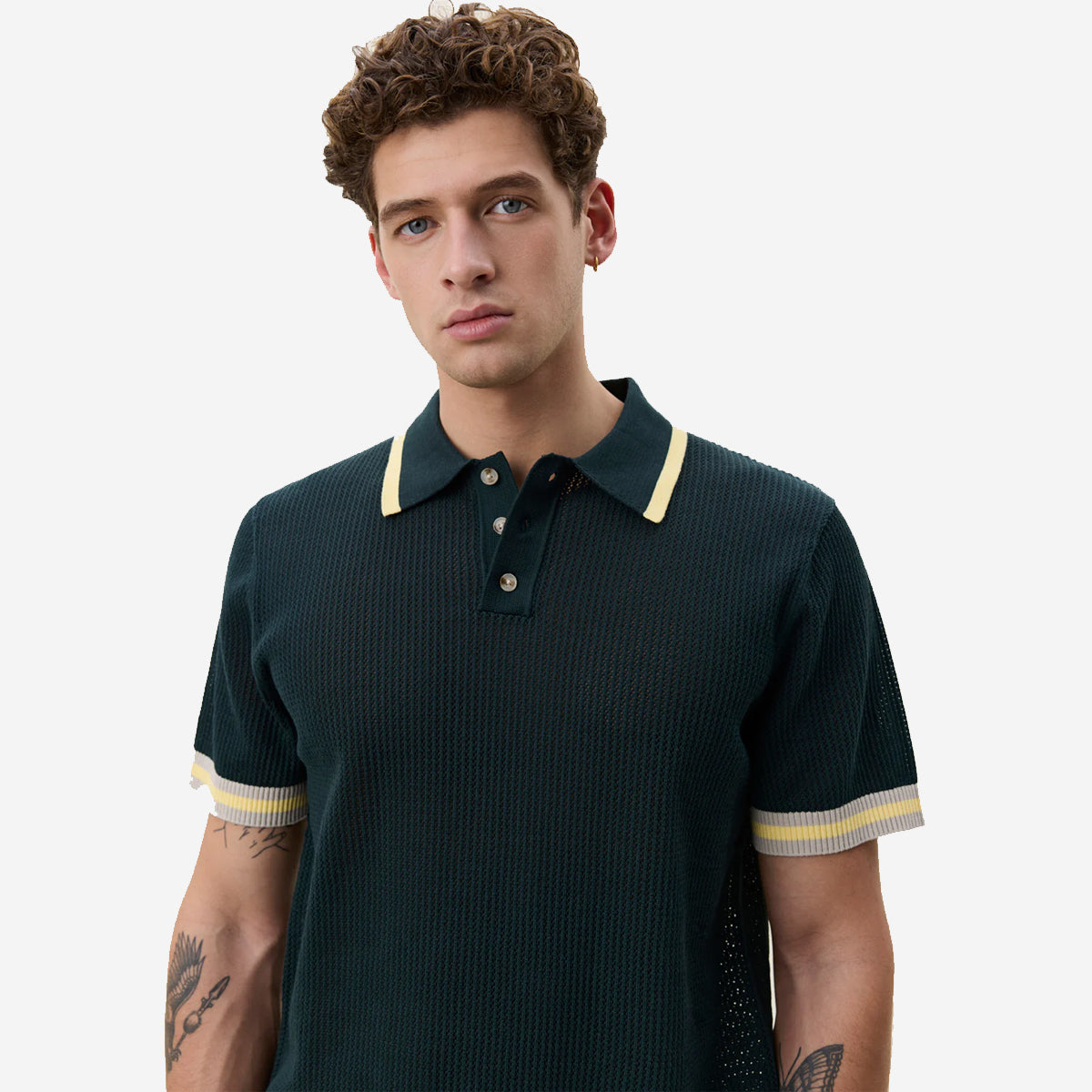 Lace Knitted Polo - Pine Green