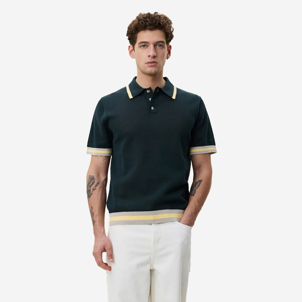 Lace Knitted Polo - Pine Green