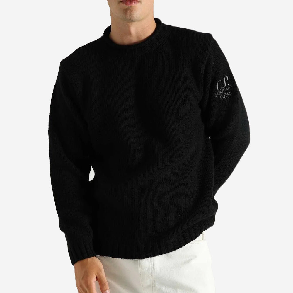 Lambswool GRS Boxy Mock Neck Knit Sweater - Black